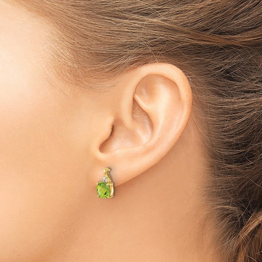 14k Checkerboard Peridot and Diamond Earrings (EM4393-PE-006-YA)