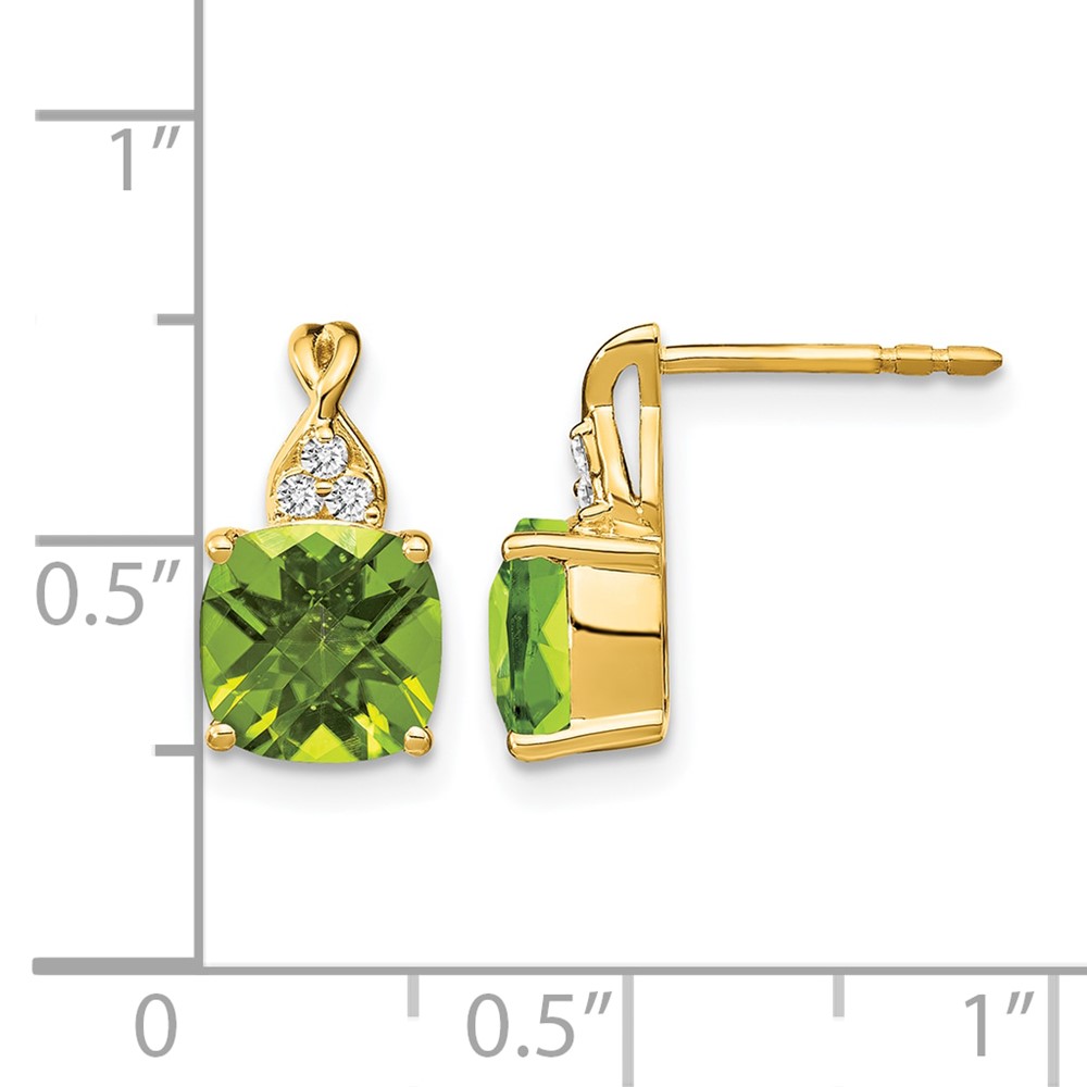 14k Checkerboard Peridot and Diamond Earrings (EM4393-PE-006-YA)