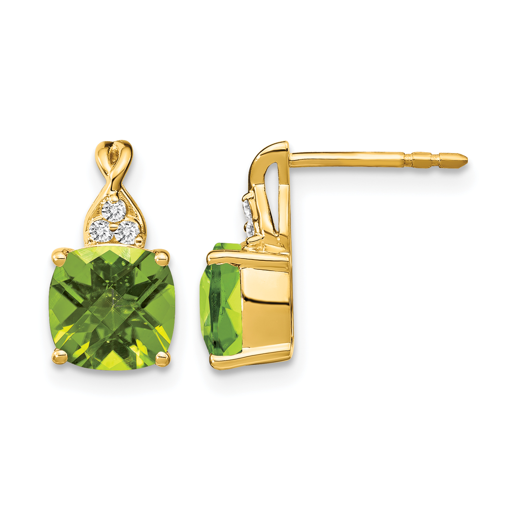 14k Checkerboard Peridot and Diamond Earrings (EM4393-PE-006-YA)