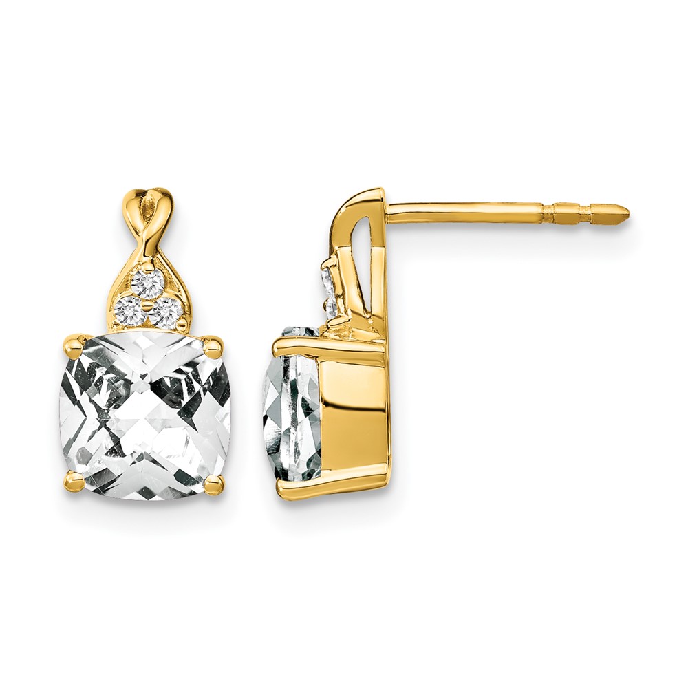 10k Checkerboard White Topaz and Diamond Earrings (EM4393-WT-006-1YA)