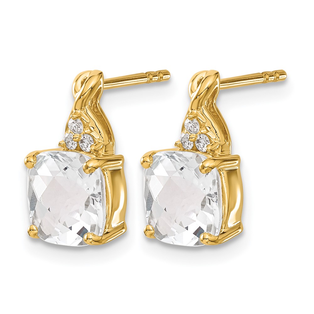 14k Checkerboard White Topaz and Diamond Earrings (EM4393-WT-006-YA)