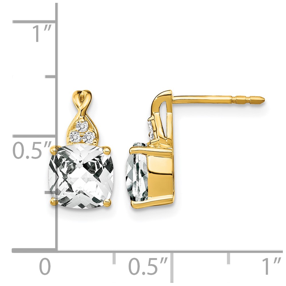 14k Checkerboard White Topaz and Diamond Earrings (EM4393-WT-006-YA)
