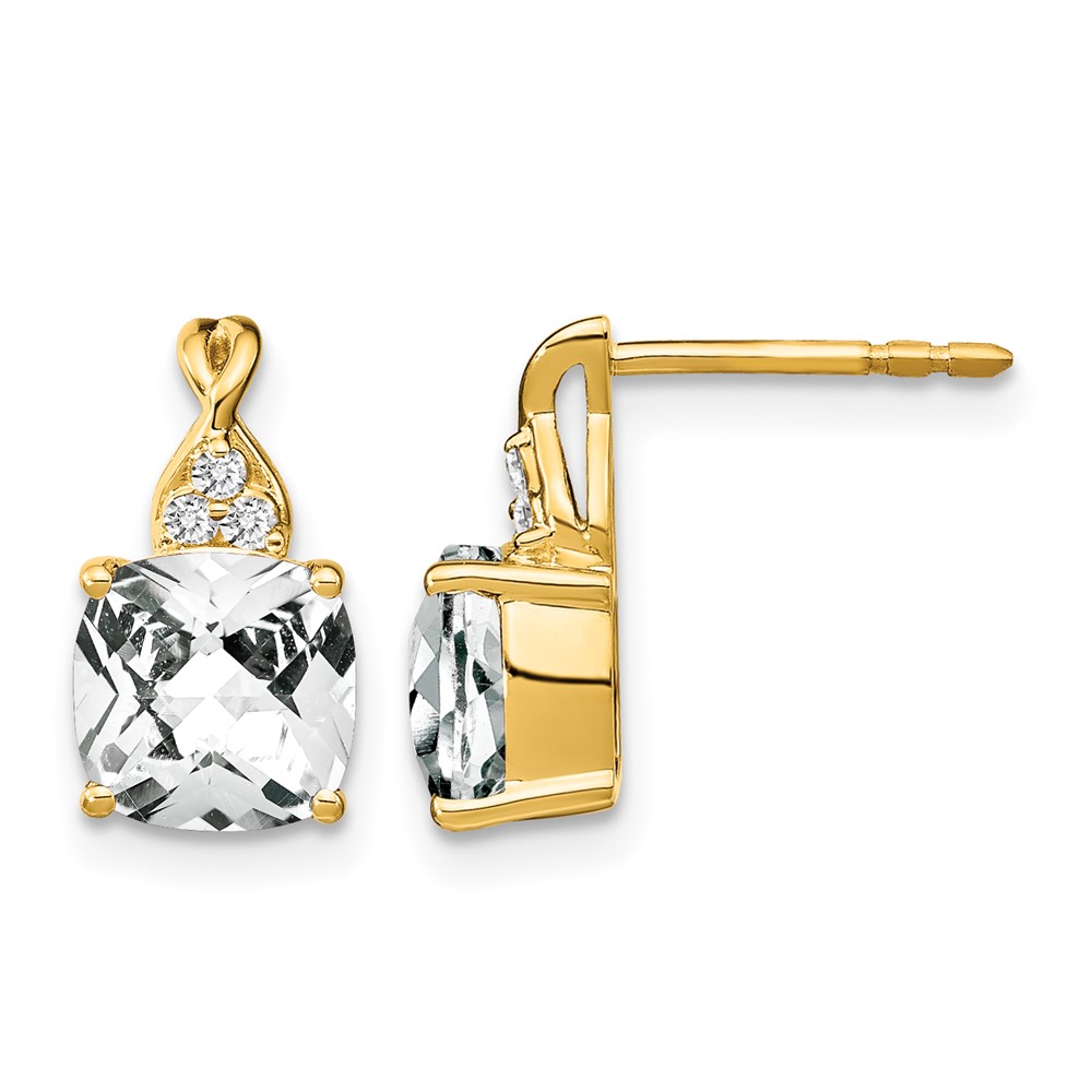 14k Checkerboard White Topaz and Diamond Earrings (EM4393-WT-006-YA)