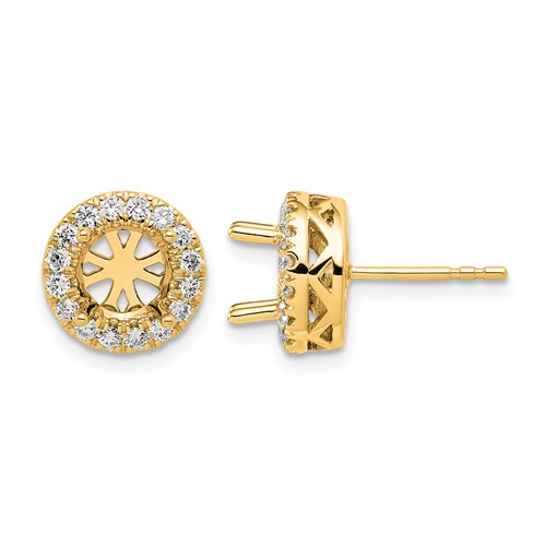 14K Yellow Gold 0.50 Carat Certified Lab Grown Diamond VS SI+ G+ Semi Mount Round Halo Post Earrings