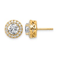 14K Yellow Gold 2.50 Carat Certified Lab Grown Diamond VS SI+ G+ Complete Round Halo Post Earrings view 1