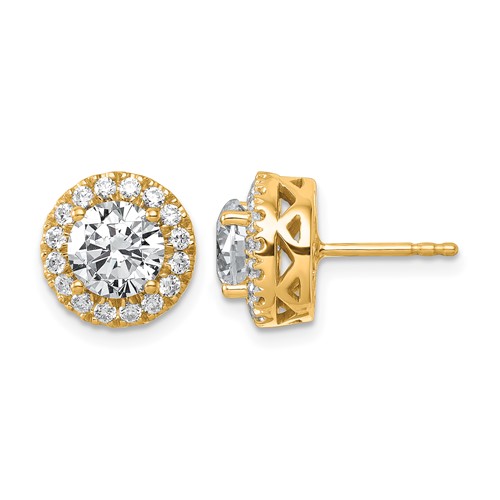 14K Yellow Gold 2.50 Carat Certified Lab Grown Diamond VS SI+ G+ Complete Round Halo Post Earrings