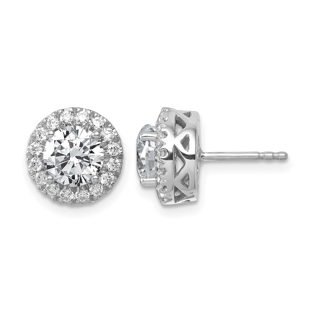 14K White Gold 2.50 Carat Certified Lab Grown Diamond VS SI+ G+ Complete Round Halo Post Earrings