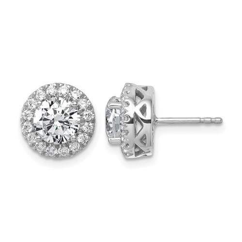 14K White Gold 2.50 Carat Certified Lab Grown Diamond VS SI+ G+ Complete Round Halo Post Earrings