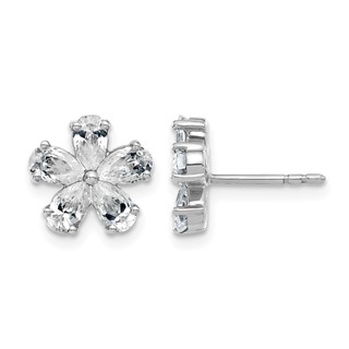 Gold Diamond Flower Post Earrings