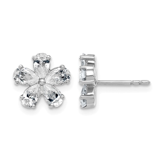 Gold Diamond Flower Post Earrings