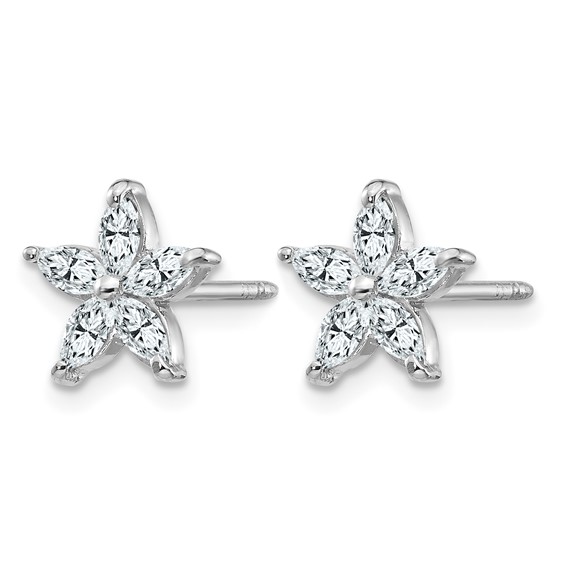 Gold Diamond Flower Post Earrings