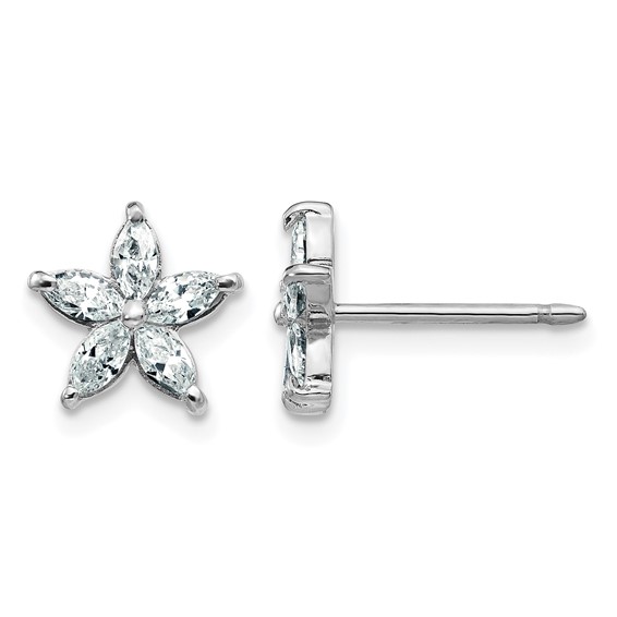 Gold Diamond Flower Post Earrings