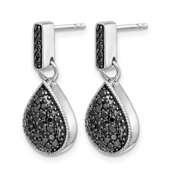 14k White Gold 1/2 carat Black Diamond Teardrop Dangle Post Earrings