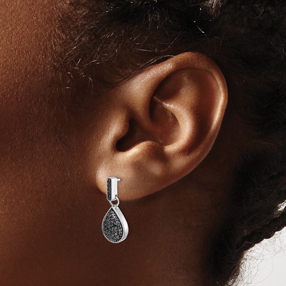 14k White Gold 1/2 carat Black Diamond Teardrop Dangle Post Earrings