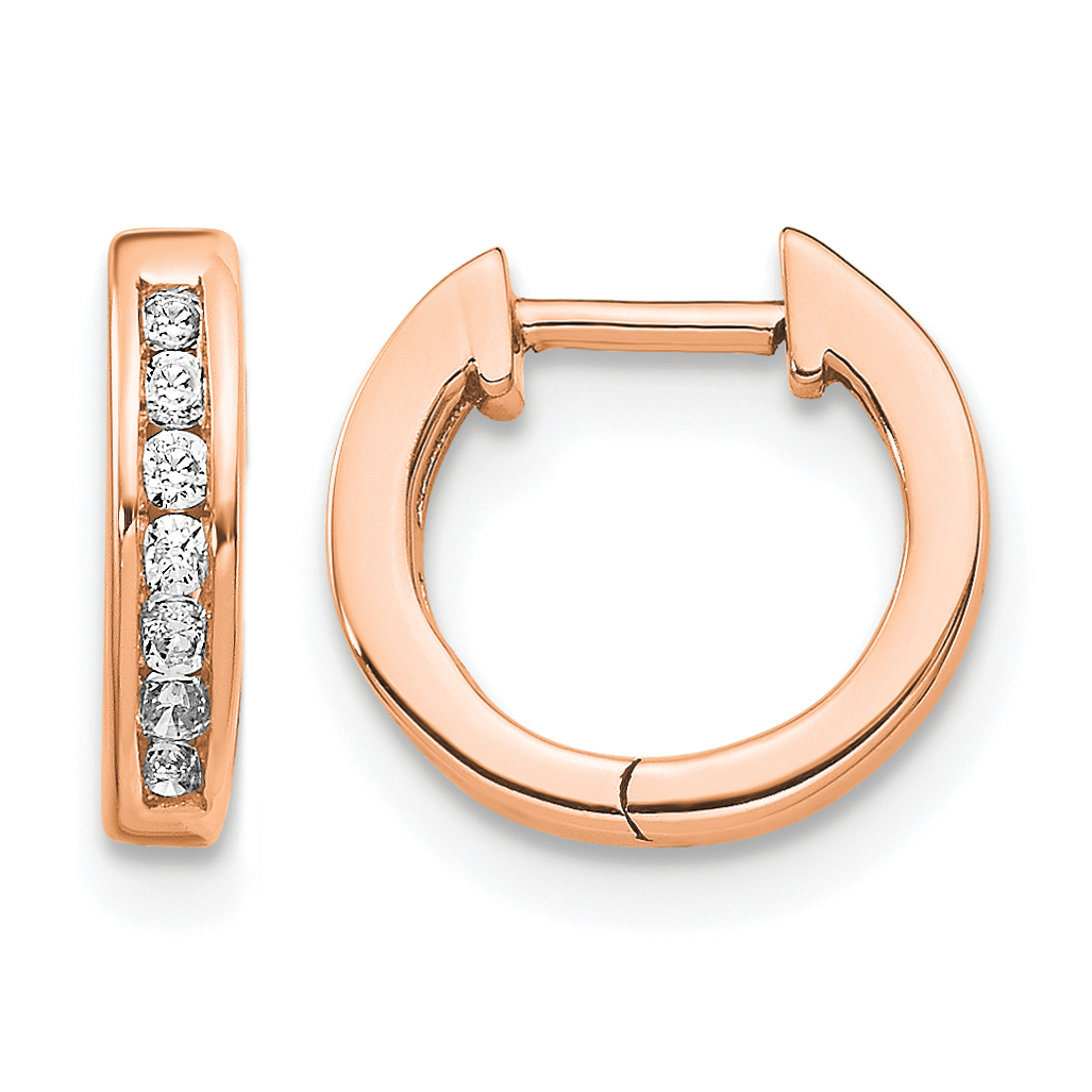 14k Rose Gold Polished Diamond Hinged Hoop Earrings (EM5347-010-RA)