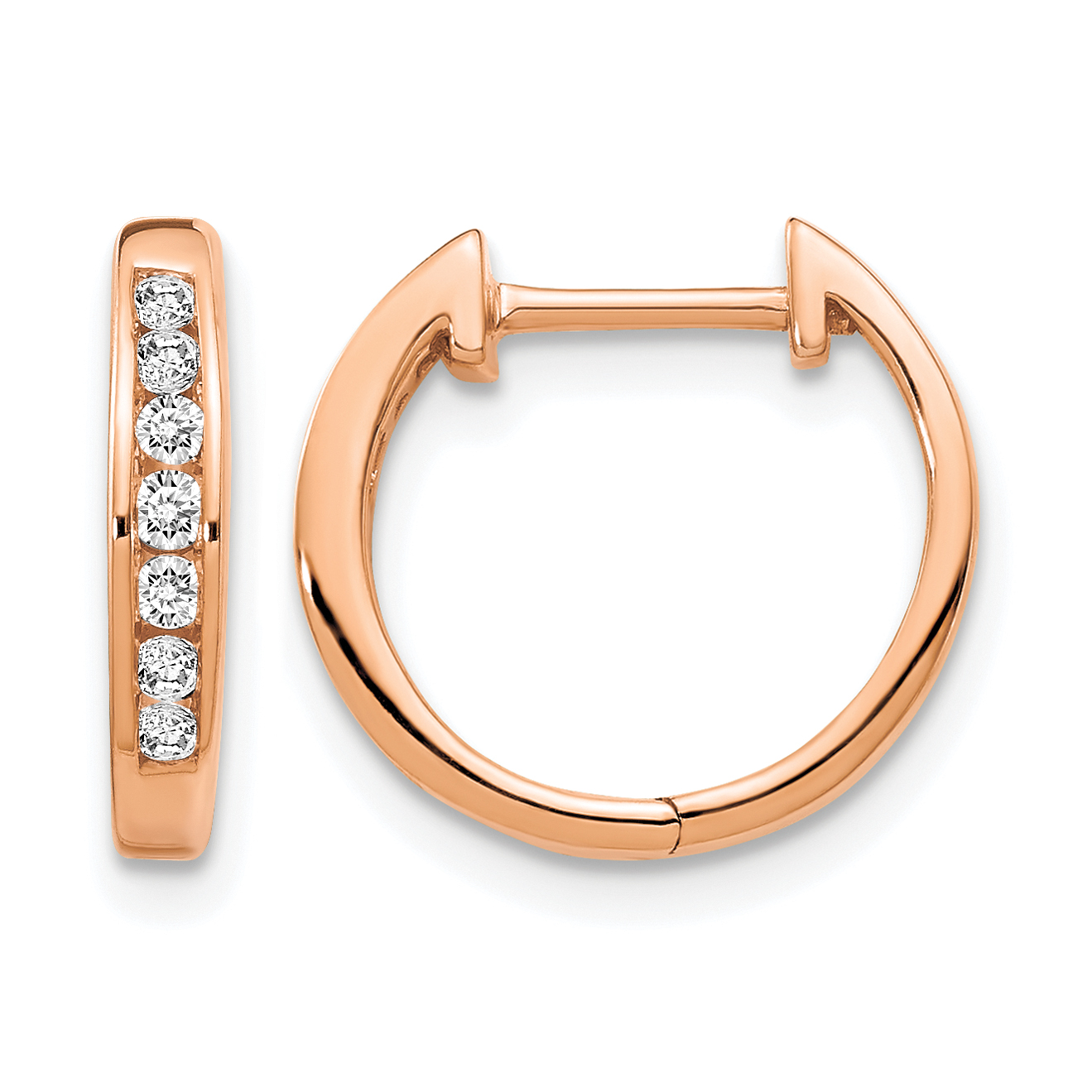 10k Rose Gold Polished Diamond Hinged Hoop Earrings (EM5347-020-1RA)