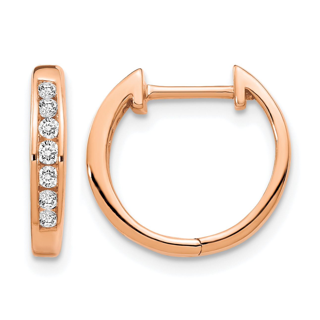14k Rose Gold Polished Diamond Hinged Hoop Earrings (EM5347-020-RA)