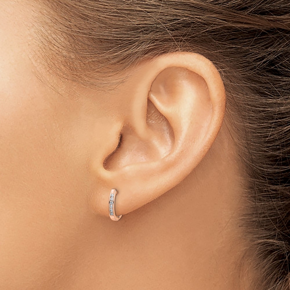 10k Rose Gold Polished Diamond Hinged Hoop Earrings (EM5349-013-1RA)