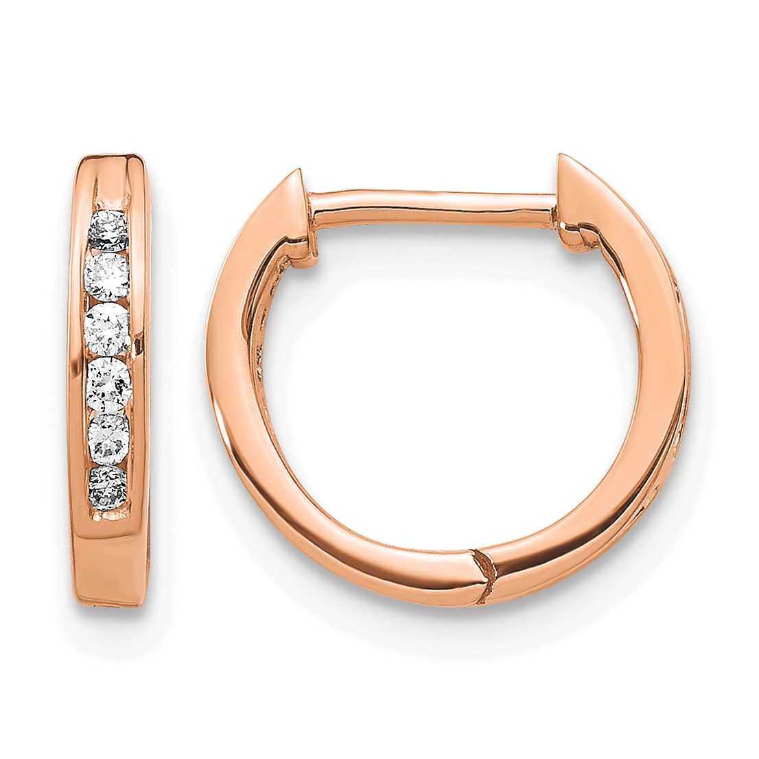 10k Rose Gold Polished Diamond Hinged Hoop Earrings (EM5349-013-1RA)