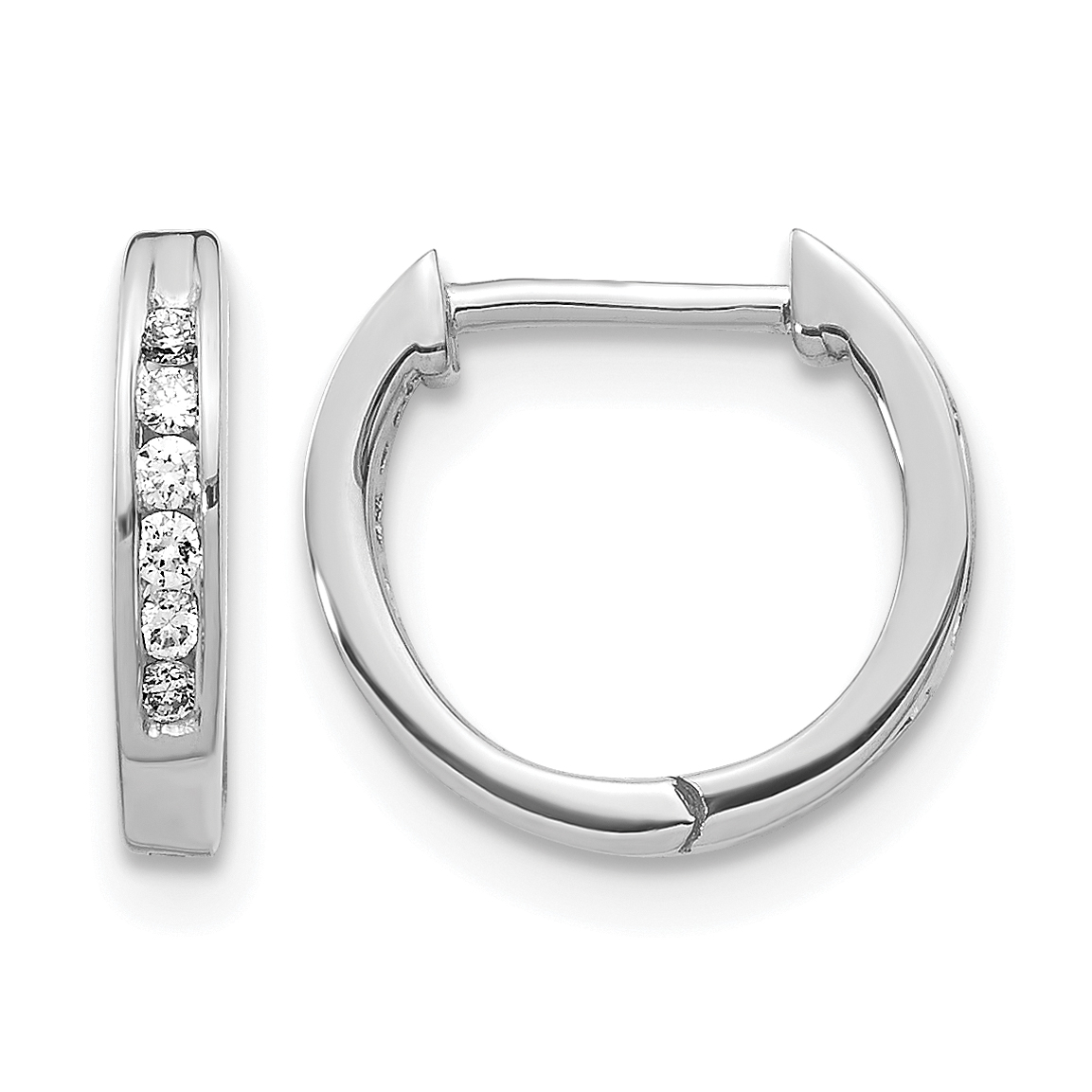 10k White Gold Polished Diamond Hinged Hoop Earrings (EM5349-013-1WA)