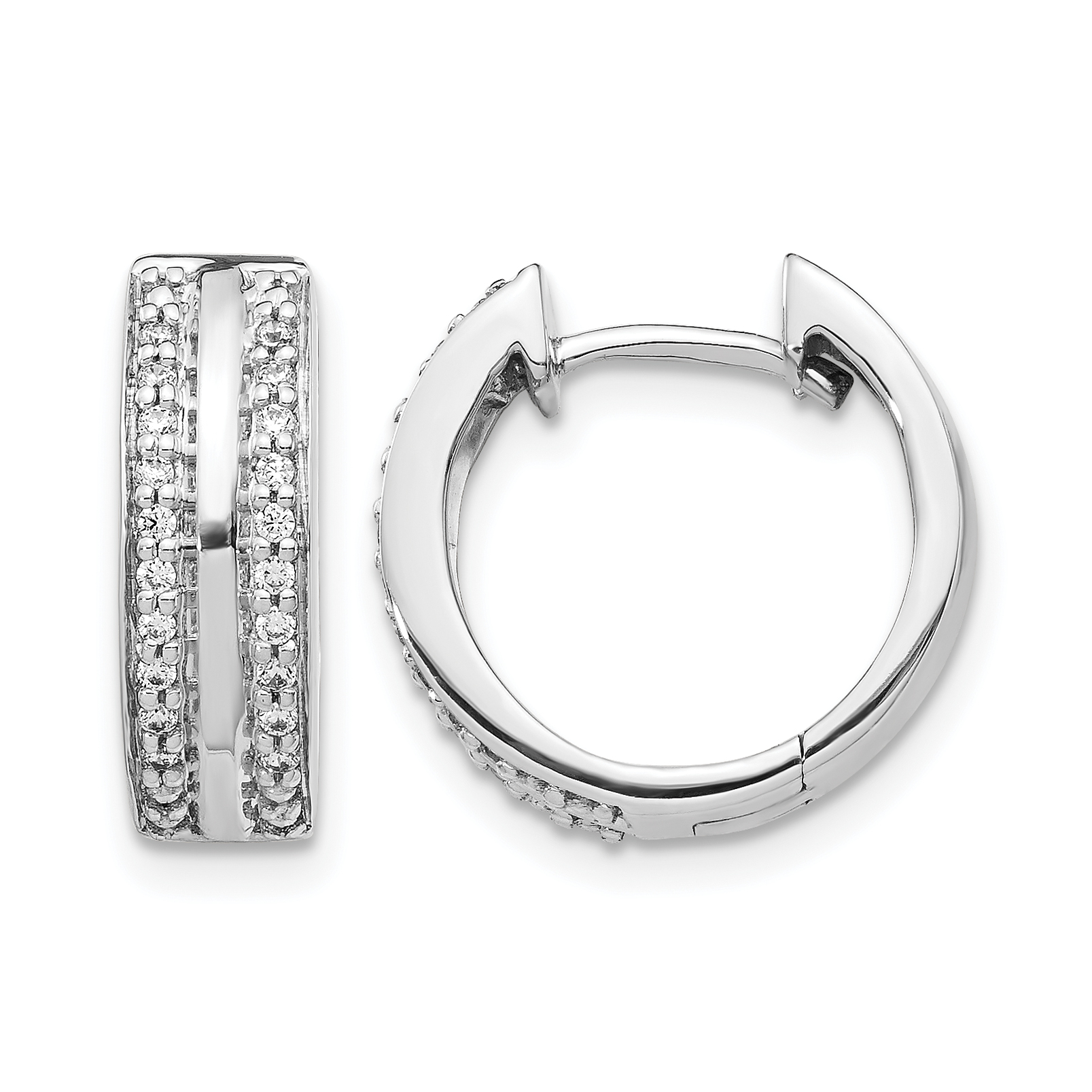 14k White Gold 2-row Diamond Hinged Hoop Earrings (EM5357-020-WA)