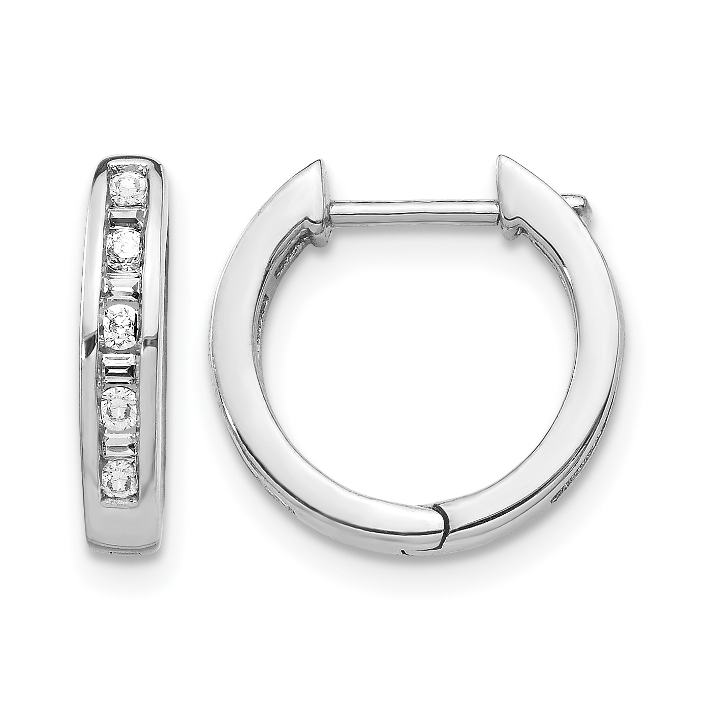 14k White Gold Round/Baguette Diamond Hinged Hoop Earrings (EM5359-025-WA)