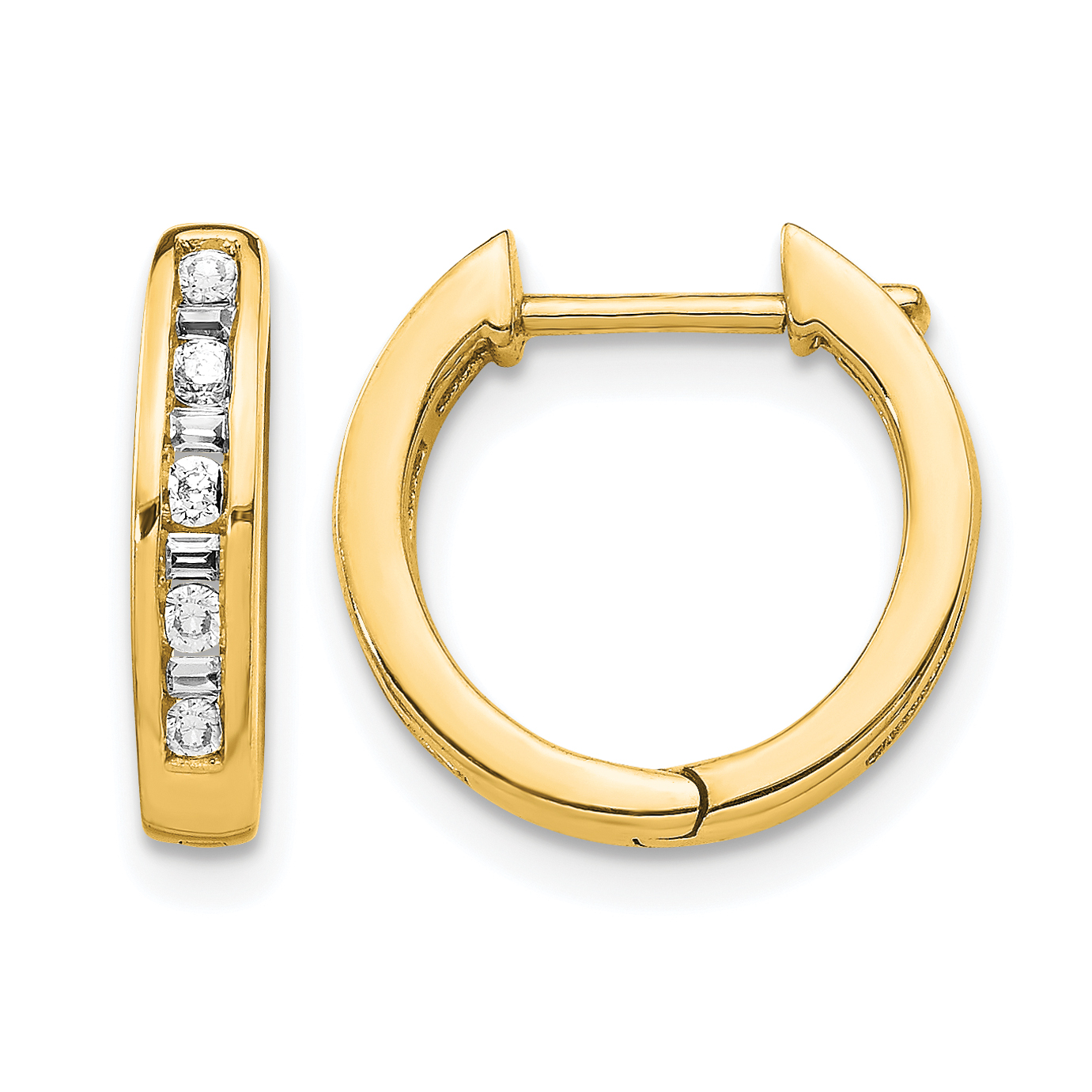 14k Round/Baguette Diamond Hinged Hoop Earrings (EM5359-025-YA)