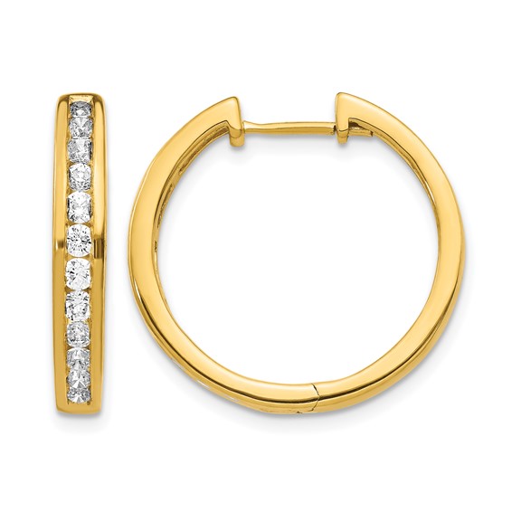 14k 1 carat Diamond Channel-set Hinged Hoop Earrings