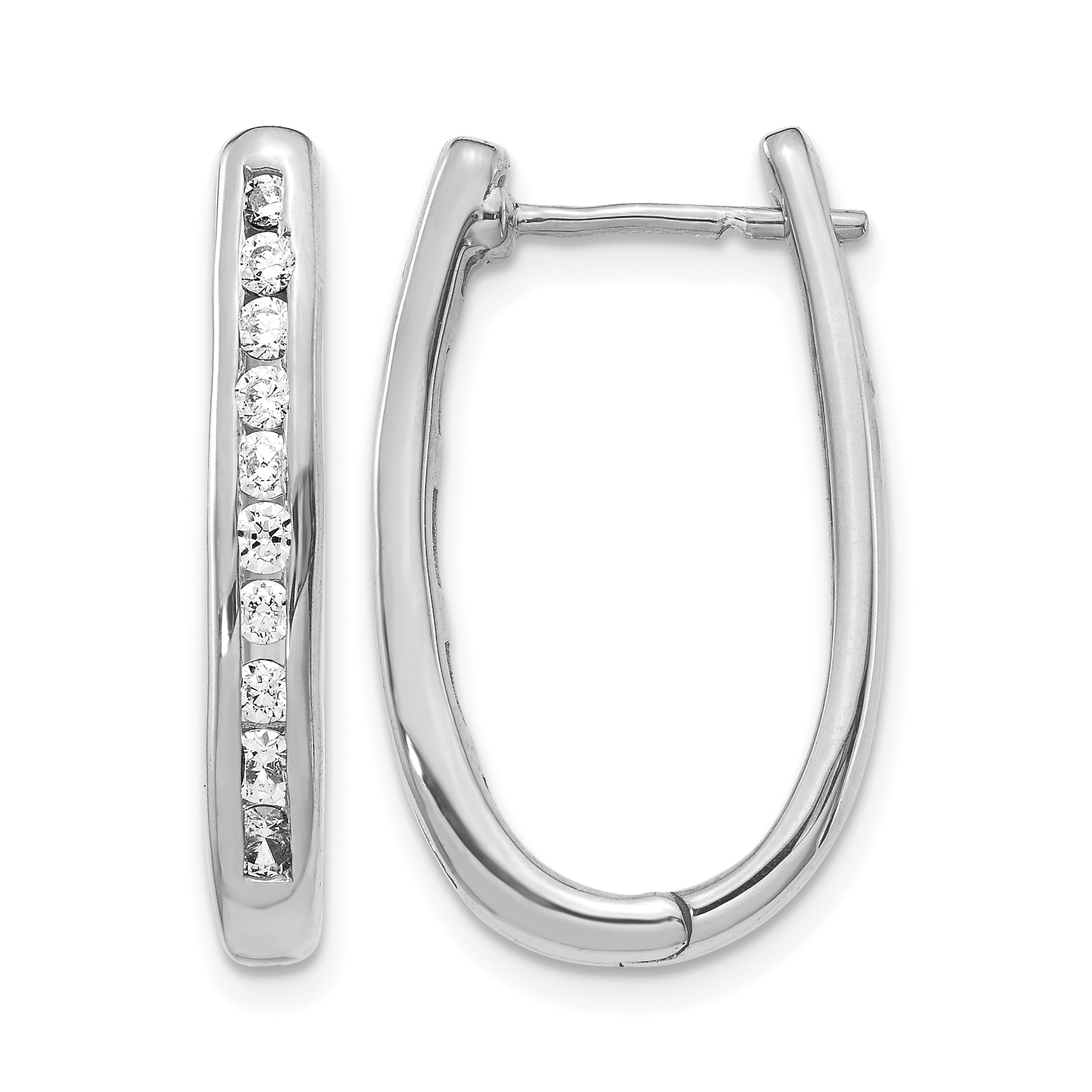 14k White Gold Diamond Oval Hinged Hoop Earrings (EM5371-075-WA)