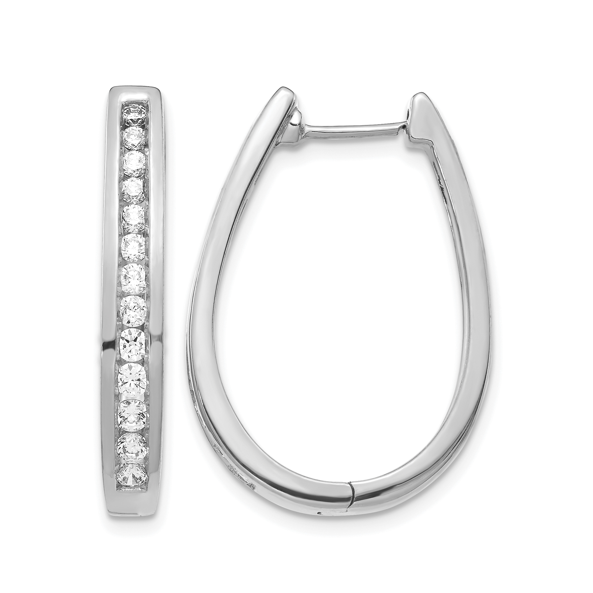 14k White Gold Diamond Oval Hinged Hoop Earrings (EM5372-100-WA)