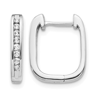 14k White Gold 1/4 carat Diamond Channel-set Square Hinged Hoop Earrings