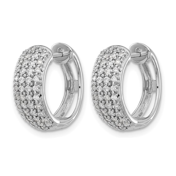 14k White Gold 5/8 carat Diamond Pave Hinged Hoop Earrings
