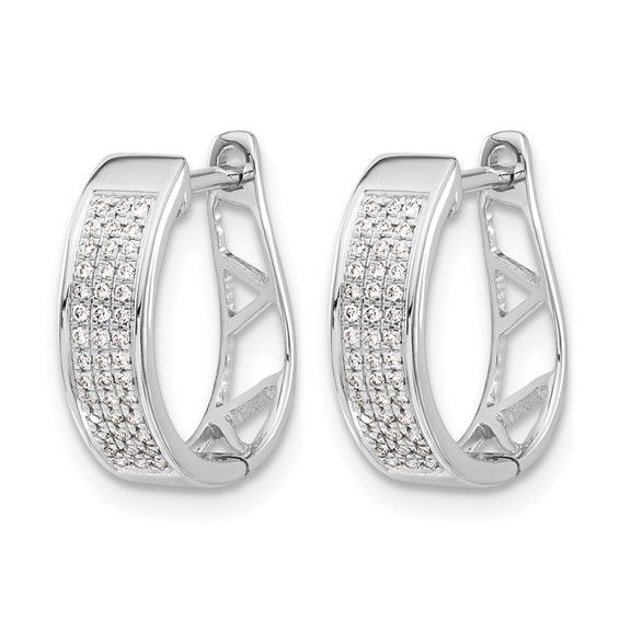 14k White Gold 1/5 carat Diamond Pave Hinged Oval Hoop Earrings