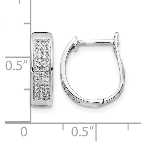 14k White Gold 1/5 carat Diamond Pave Hinged Oval Hoop Earrings