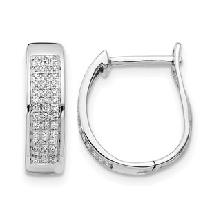 14k White Gold 1/5 carat Diamond Pave Hinged Oval Hoop Earrings