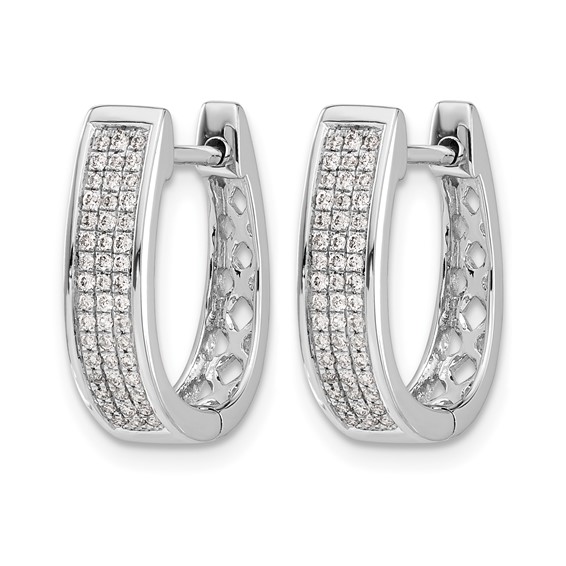 14k White Gold 1/3 carat Diamond Pave Medium Hinged Oval Hoop Earrings
