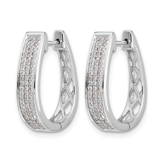 14k White Gold 3/8 carat Diamond Pave Large Hinged Oval Hoop Earrings