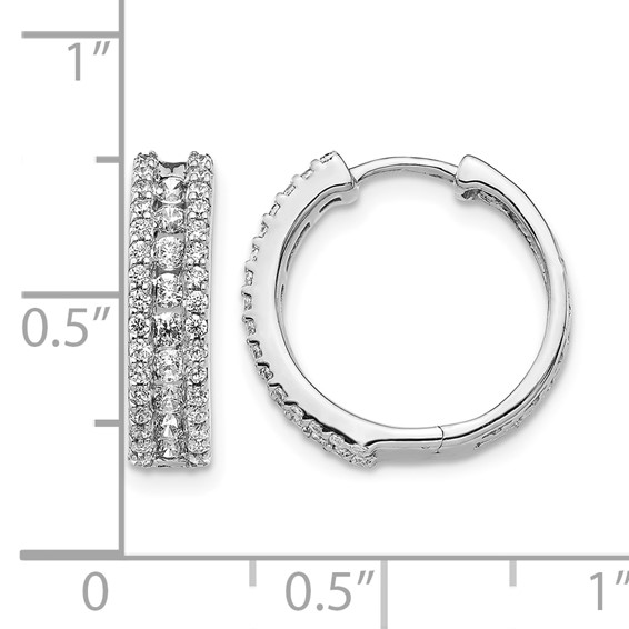 14k White Gold 3-row 7/8 carat Diamond Hinged Hoop Earrings