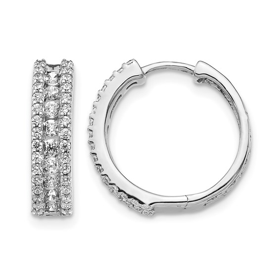 14k White Gold 3-row 7/8 carat Diamond Hinged Hoop Earrings
