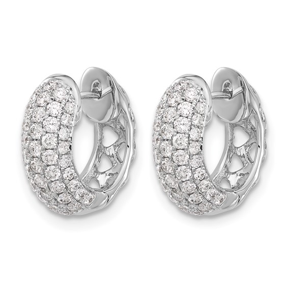 14k White Gold 3/4 carat Diamond Pave Hinged Hoop Earrings
