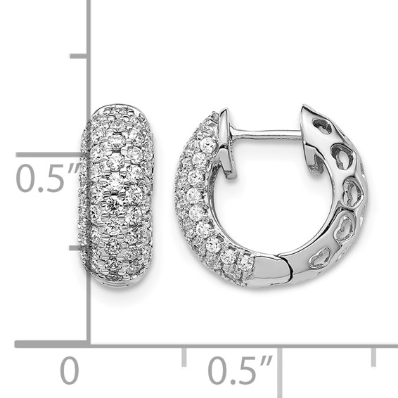 14k White Gold 3/4 carat Diamond Pave Hinged Hoop Earrings
