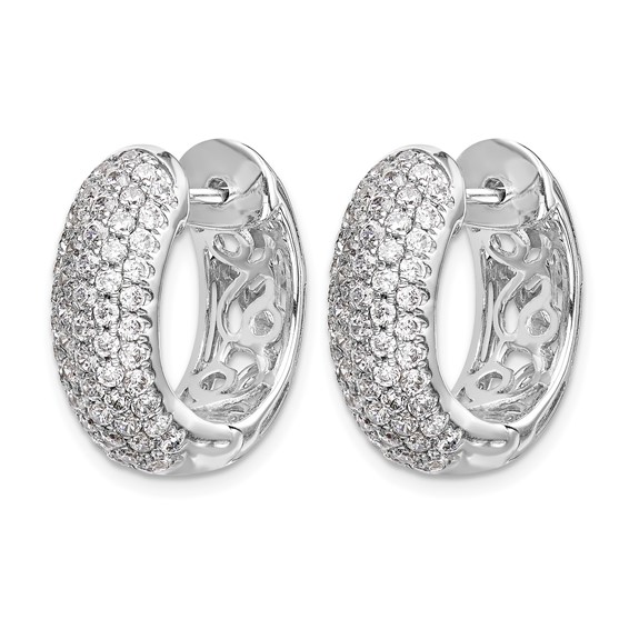 14k White Gold 1.75 carat Diamond Pave Hinged Hoop Earrings
