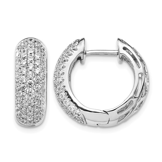 14k White Gold 1.75 carat Diamond Pave Hinged Hoop Earrings