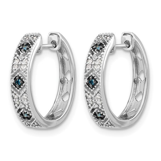 14k White Gold 1/10 carat Blue/White Diamond Hinged Hoop Earrings