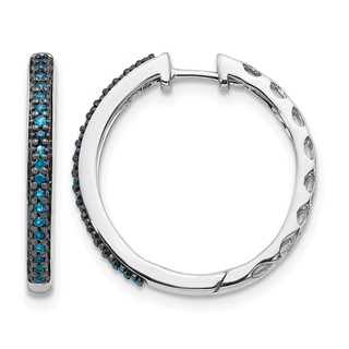 14k White Gold 1/6 carat Blue Diamond 2.2mm Hinged Hoop Earrings