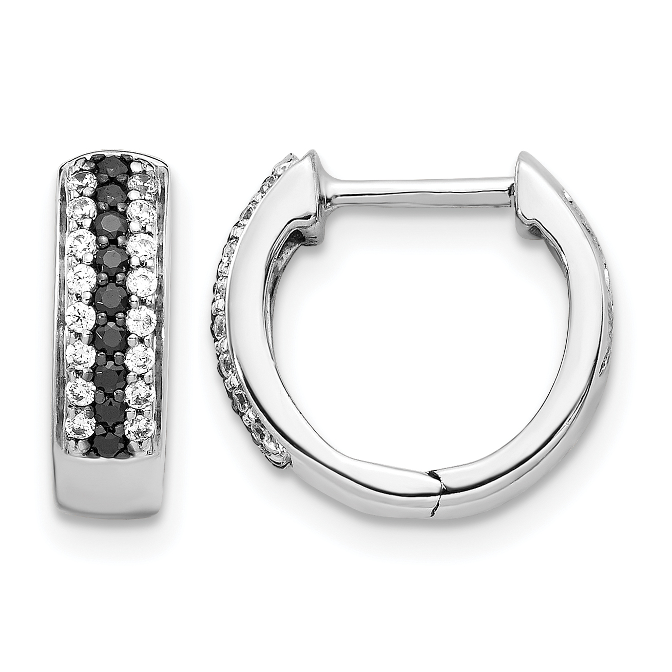 14k White Gold Black and White Diamond Hinged Hoop Earrings (EM5406-BK-033-WA)