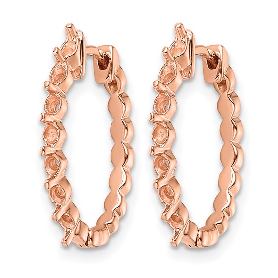 14k Rose Gold (Holds 14-2.3mm Round) Hinged Hoop Earring Mountings