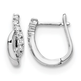 14k White Gold 1/8 carat Diamond Wave Hinged Earrings