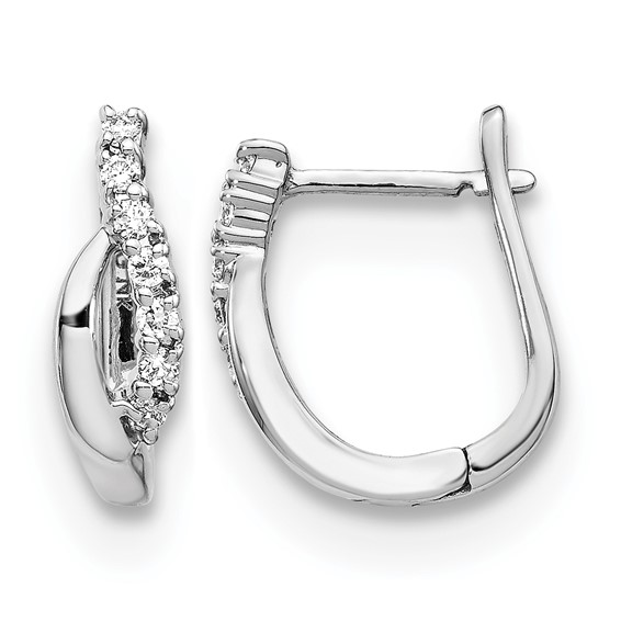 14k White Gold 1/8 carat Diamond Wave Hinged Earrings