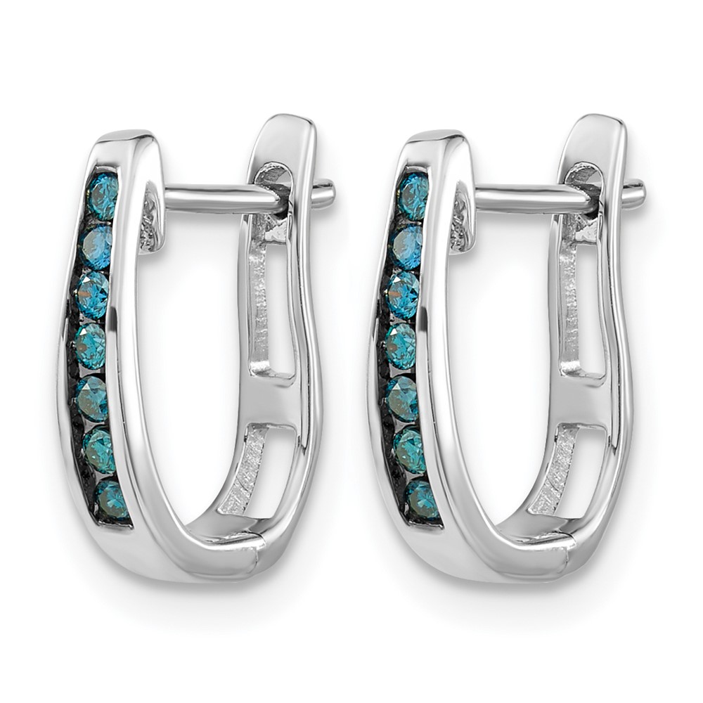 14k White Gold Blue Diamond 3mm Hinged Hoop Earrings (EM5415-BD-016-WA)